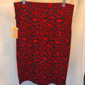 LLR Cassie pencil skirt, red/navy leaf print, NWT